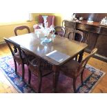 VICTORIAN MAHOGANY WIND OUT EXTENDING DINING TABLE WITH SET OF FOUR KIDNEY BACKED UPHOLSTERED