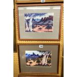 WATERCOLOURS OF CENTRAL AUSTRALIAN OUTBACK LANDSCAPES BY MAURICE NAMATJIRA 1939-1977 FRAMED AND