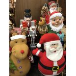 SELECTION OF CHRISTMAS SANTA AND REINDEER DECORATIONS AND NOVELTY TOY BAND NUTCRACKERS