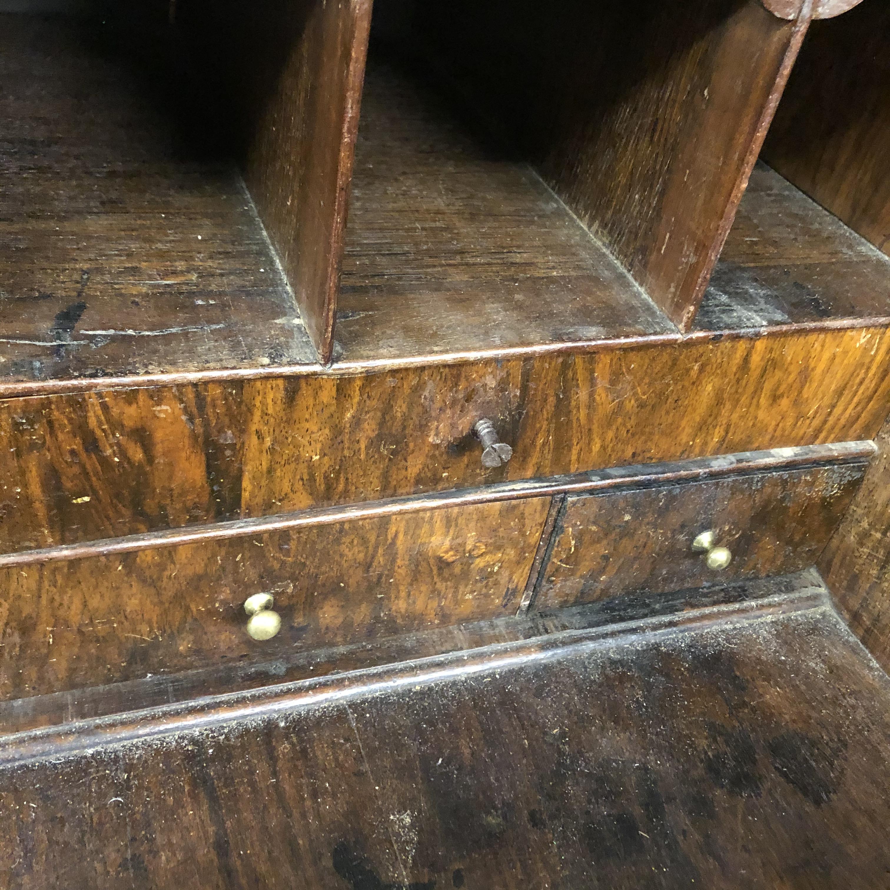 EARLY 18TH CENTURY WALNUT CROSSBANDED BUREAU, THE FALL ENCLOSING CENTRAL CUPBOARD, - Image 7 of 8