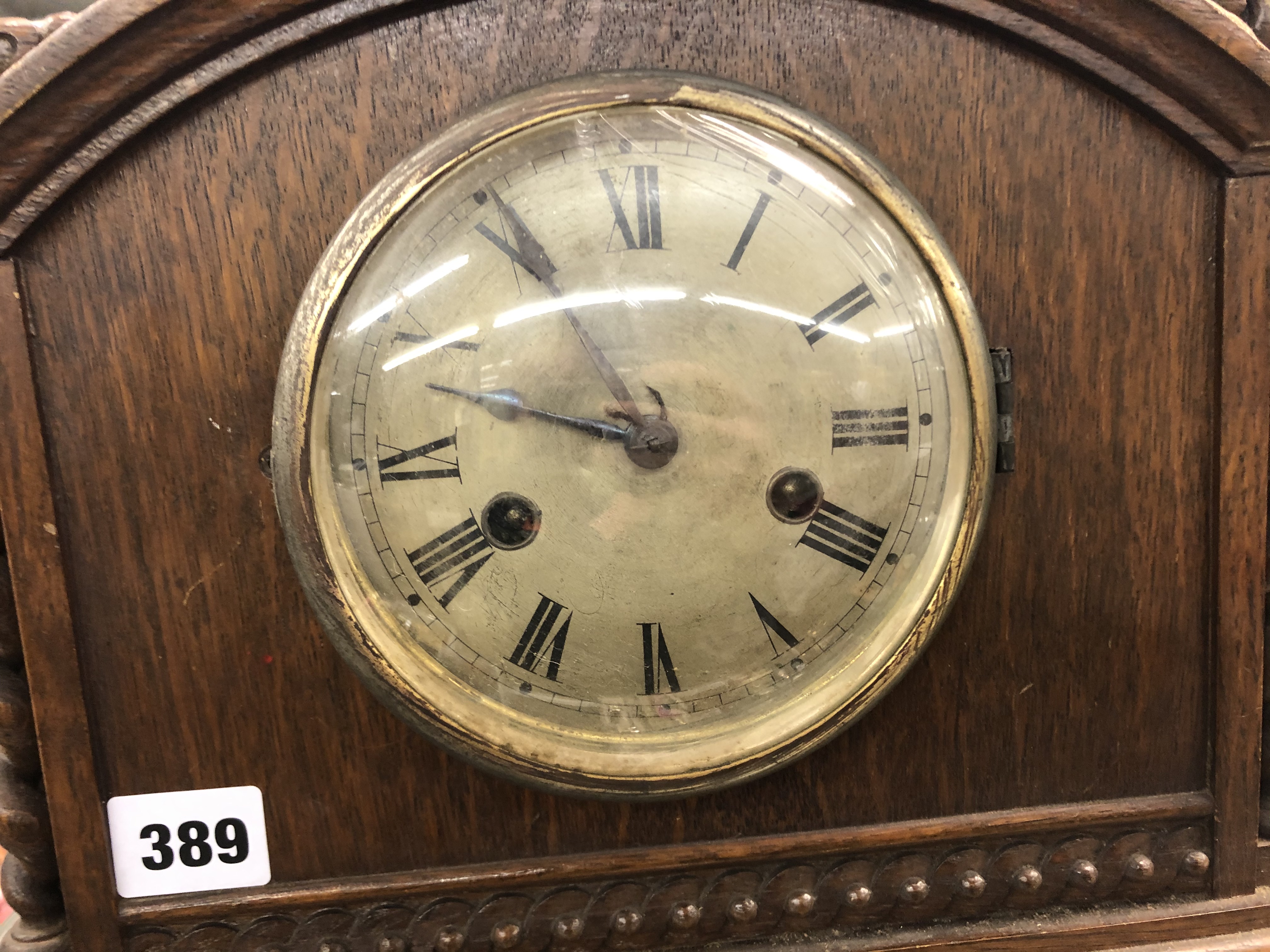 OAK ARCHED TOPPED CASED MANTEL CLOCK AND A BULLE TIMEPIECE - Image 2 of 3