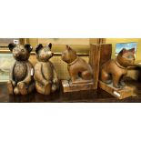 PAIR OF SEATED CAT BOOKENDS AND TEDDY BEAR BOOK ENDS A/F