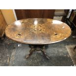 VICTORIAN WALNUT OVAL TOPPED MARQUETRY INLAID CENTRE TABLE