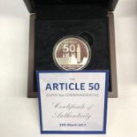 LIMITED EDITION SILVER PROOF ONE OUNCE THE ARTICLE FIFTY COMMEMORATIVE COIN