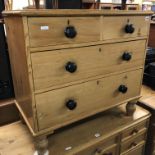 VICTORIAN PINE TWO OVER TWO DRAWER CHEST ON TURNED FEET