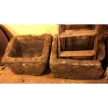 PAIR OF WEATHERED ANTIQUE SANDSTONE TROUGHS