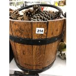 OAK COOPERED BUCKET OF FIR CONES