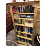 PINE SIX FOOT OPEN BOOK CASE WITH ADJUSTABLE SHELVES
