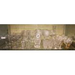 SHELF OF ETCHED AND CUT GLASSWARES