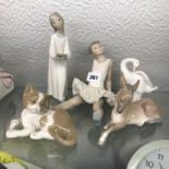 LLADRO RECUMBENT CAT, SWAN A/F AND DONKEY A/F,