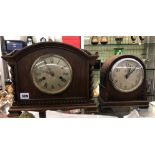 OAK ARCHED TOPPED CASED MANTEL CLOCK AND A BULLE TIMEPIECE