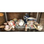 SHELF CONTAINING 18TH AND 19TH CENTURY ORIENTAL AND EXPORT WARE PLATES, TEA BOWLS,