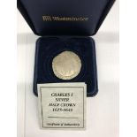 CASED WESTMINISTER MINT SILVER CHARLES I HALF CROWN
