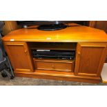 TEAK SLIDING DOOR MEDIA CABINET WITH PANASONIC VHS DVD RECORDER