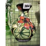 MOORCROFT POTTERY BALUSTER VASE LILY LEAF AND FLOWER PATTERN