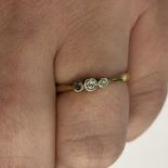 18CT GOLD PLAT THREE STONE DIAMOND RING SIZE L 2.3G APPROX.