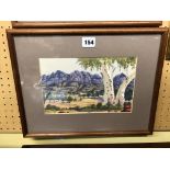 BENJAMIN LANDARA 1921-1985 WATERCOLOUR OF AUSTRALIAN LANDSCAPE FRAMED AND GLAZED 24CM X 15CM