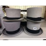 FOUR GREY AND BLACK BANDED TOP HATS SOME BY HILLHOUSE AND CO AND DENHAM