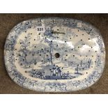 19TH CENTURY BLUE AND WHITE TRANSFER PRINTED STRAINER TRAY A/F