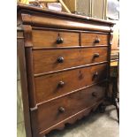 VICTORIAN MAHOGANY VENEER SCOTCH CHEST OF DRAWERS WITH A CUSHION DRAWER ABOVE TWO SHORT AND THREE