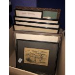 BOX CONTAINING ANTIQUARIAN PRINTS AND ETCHINGS