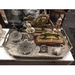 EPNS GALLERY TRAYS, BOTTLE COASTER, BRASS TRIVET, GREYHOUND TROPHY,