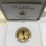 ROYAL MINT UK ROYAL WEDDING GOLD PLATED SILVER FIVE POUND PROOF COIN