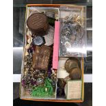 TRAY OF ASSORTED COSTUME JEWELLERY MAINLY BEADS, NECKLACES,
