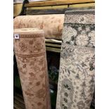 CREAM FLORAL CARPET RUNNERS x 3 AND THREE OTHER FRINGED CARPET RUNNERS