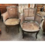 PAIR OF BEECH BERGERE CANED ELBOW CHAIRS MAKERS LABEL STAIR AND ANDREW SOHO SQUARE LONDON