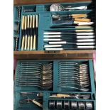 OAK CANTEEN BOX OF EXTENSIVE PLATED CUTLERY INCLUDING PULL OUT TRAYS