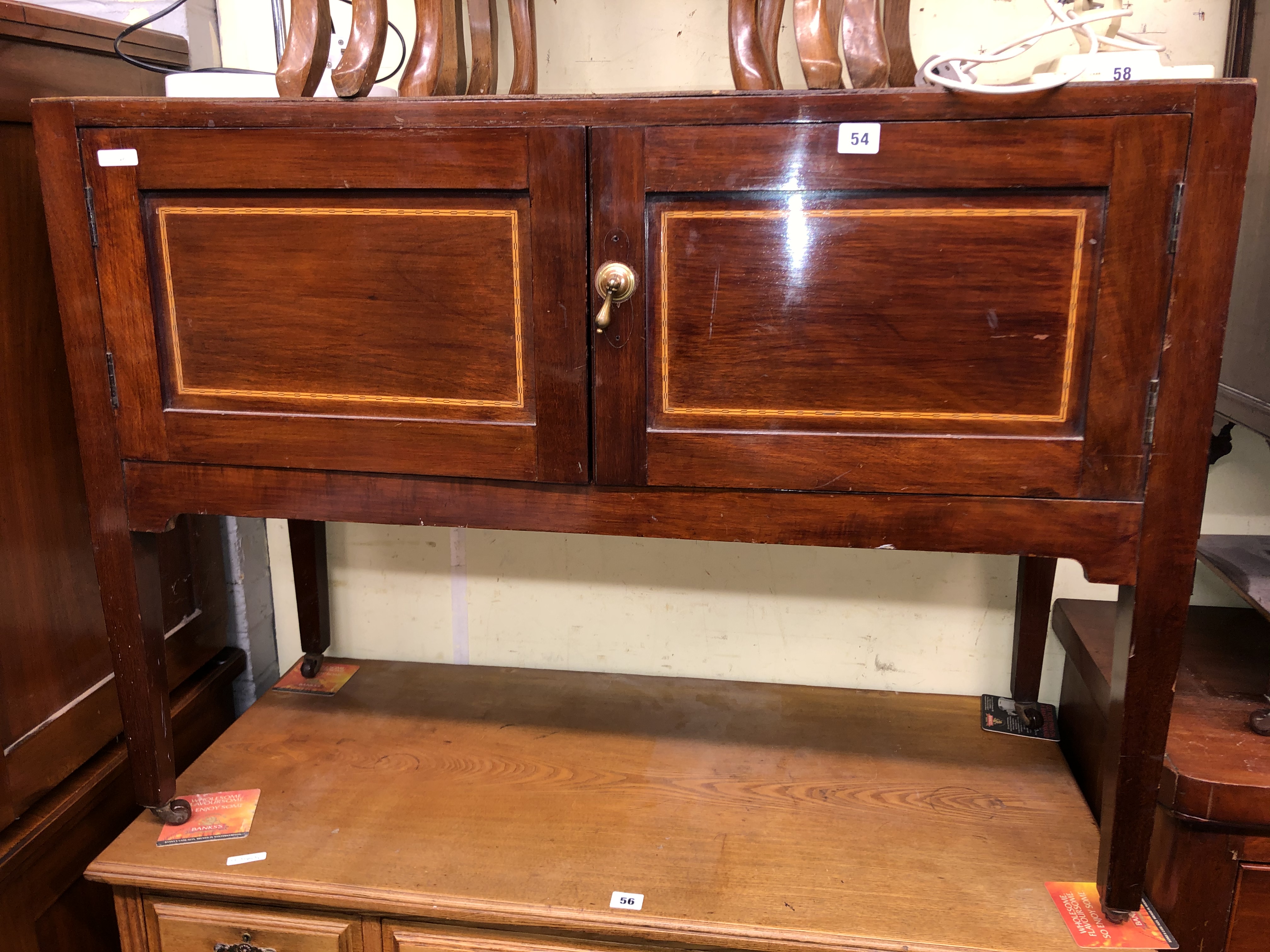 EDWARDIAN TWO DOOR MAHOGANY WASH STAND BASE AND A MAHOGANY SMALL LAP TABLE