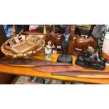 PAIR OF HARDWOOD ELEPHANT BOOK ENDS, SELECTION OF AUSTRALIAN SOUVENIR PADDLES,