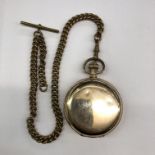 THOMAS RUSSELL AND SONS OF LIVERPOOL GOLD PLATED FULL HUNTER POCKET WATCH WITH PLATED ALBERT CHAIN