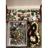 THREE BOXES OF MISCELLANEOUS WHITE METAL AND BEADED COSTUME JEWELLERY