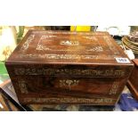 19TH CENTURY ROSEWOOD AND MOTHER OF PEARL INLAID TRAVELLING VANITY BOX