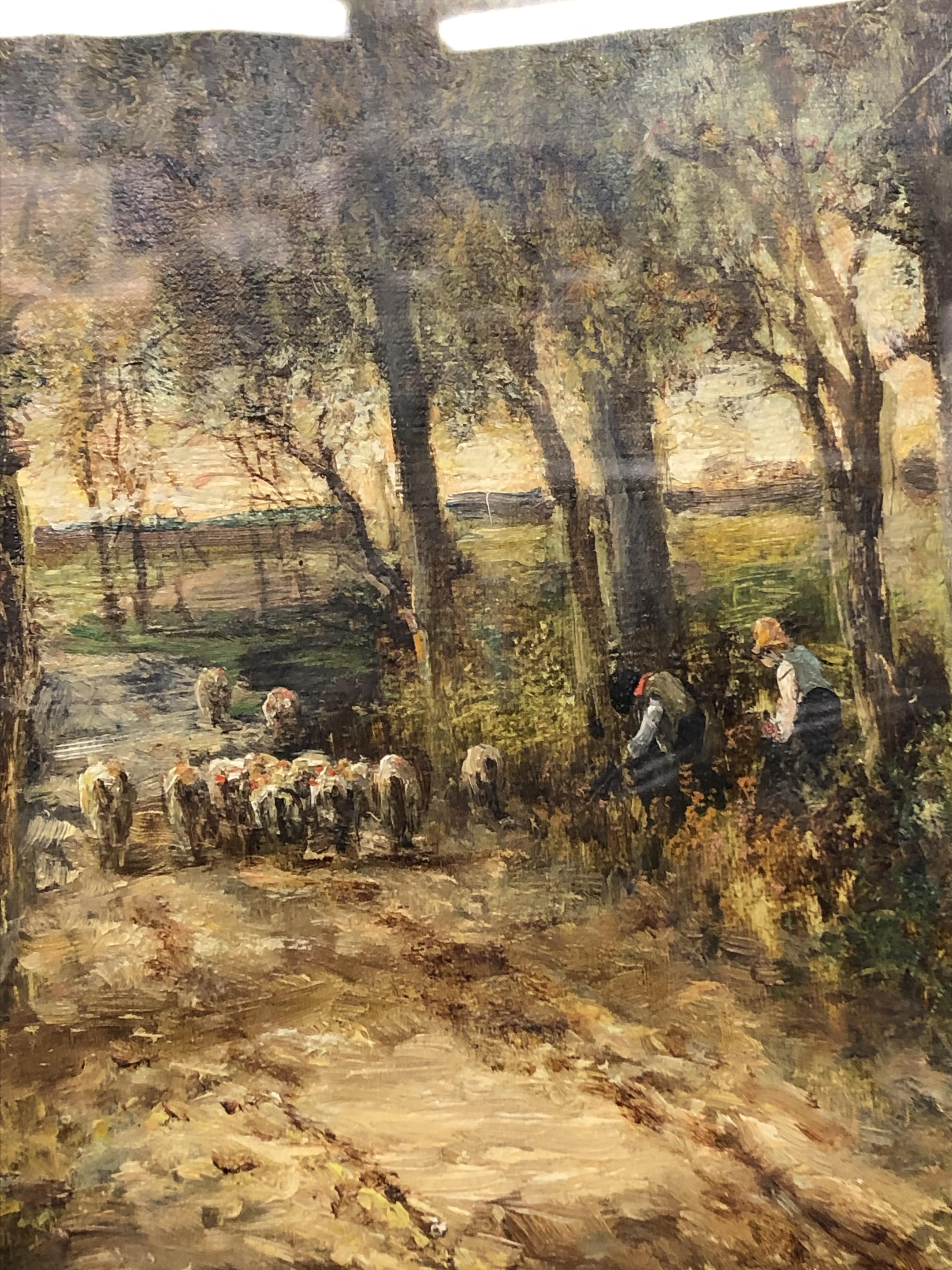 JOSEPH THORS (1835-1884) OIL ON CANVAS FIGURES AND SHEEP ON A LANE IN A RURAL LANDSCAPE F/G 62 X - Image 3 of 3