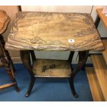 CARVED FLORAL TOPPED BEECH OCCASIONAL TABLE WITH UNDERTIER