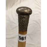 VINTAGE WHITE METAL CHINESE POMMEL WALKING CANE