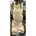 LEAPING FISH CARVED ALABASTER LAMP