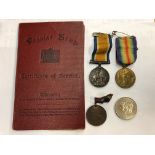 REGULAR ARMY SERVICE BOOK AND TWO WWI MEDALS - 30763 PTE JH CHAPMAN EAST YORKSHIRE REGIMENT,