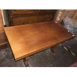 TRESTLE END COFFEE TABLE AND PAIR OF SIMILAR SMALLER TABLES