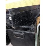 TWO BLACK ENAMELLED BEAD BOXES