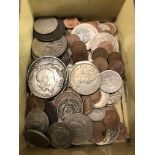 VINTAGE TIN OF PRE-DECIMAL GB AND WORLD COINS