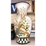 POTTERY PEACOCK DECORATED BALUSTER VASE