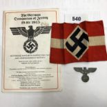 WWII GERMAN ARMBAND AND BADGE,