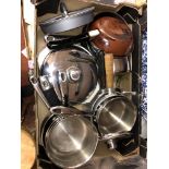 BOX OF STAINLESS STEEL SAUCEPANS