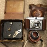 LEATHER CASED VINTAGE PATHE CAMERA AND KODAK RETINEE 35MM CAMERA