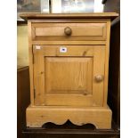 PINE BEDSIDE CUPBOARD WITH FITTED DRAWER