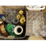 TWO CARTONS CONTAINING SETS OF ETCHED TUMBLERS, DRINKING GLASSES, BABYCHAM GLASSES,